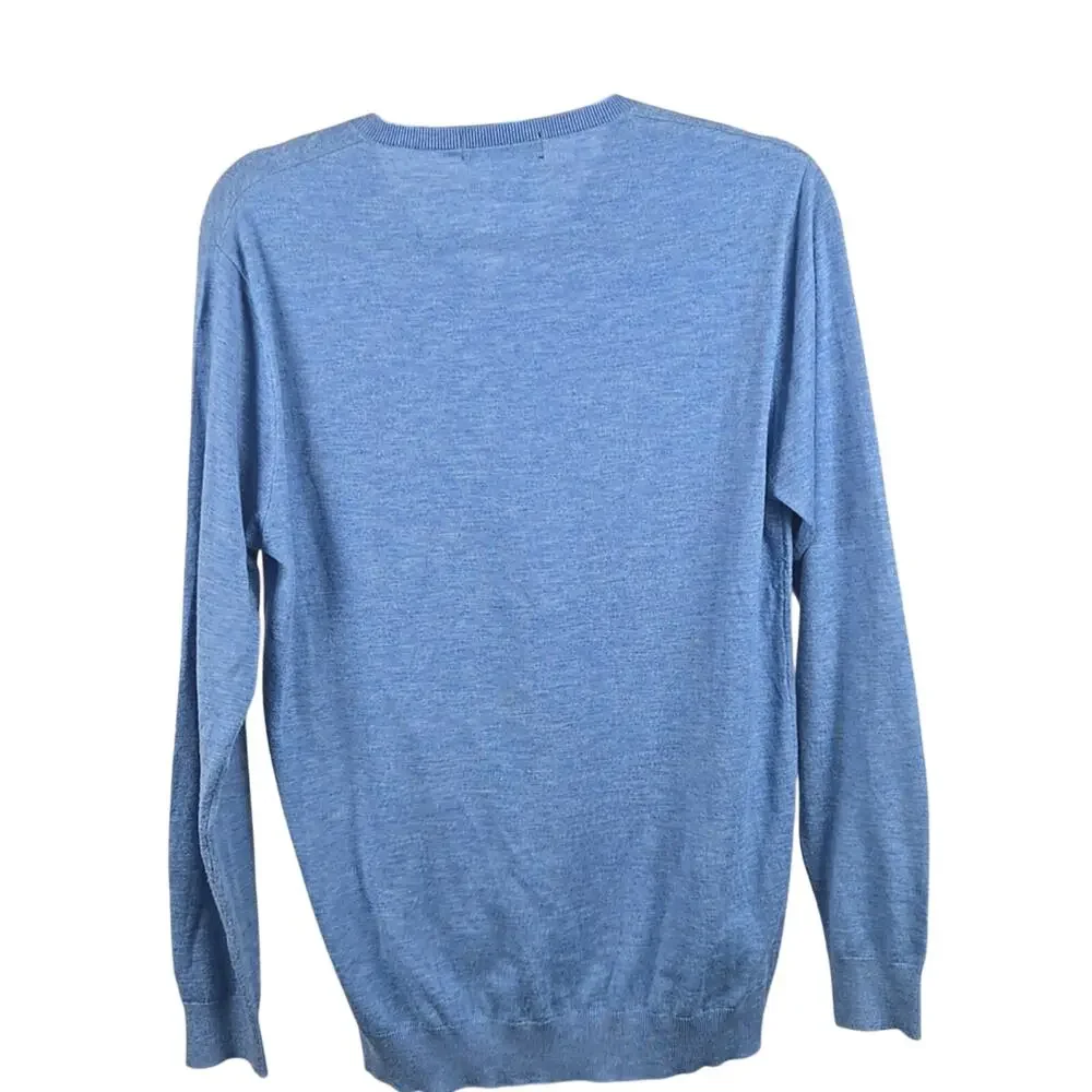 Polo Ralph Lauren Wool Cashmere V Neck Sweater Pony Logo Blue Size Medium